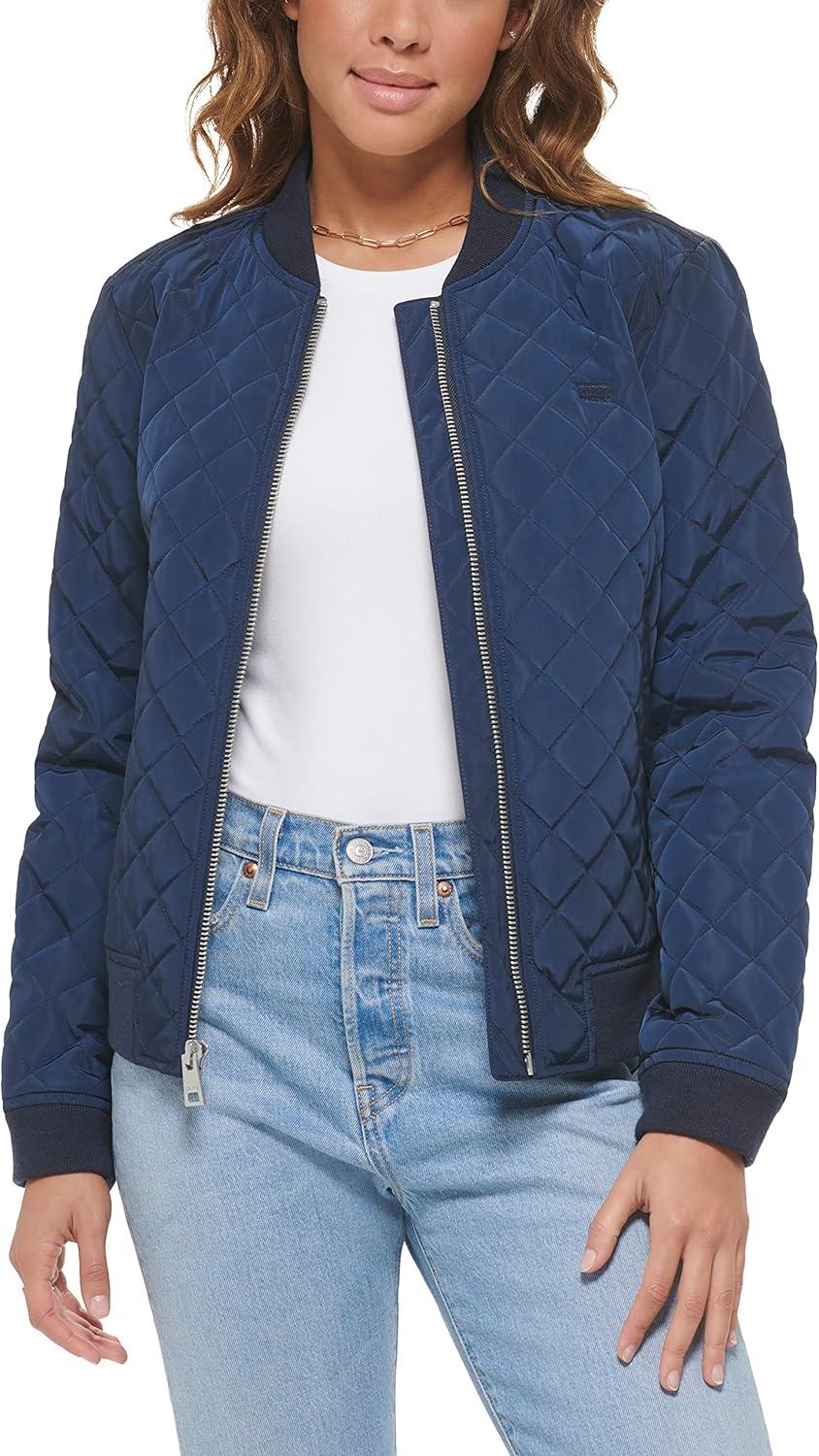 imageLevis Womens Womens Diamond Quilted Bomber Jacket With Front Pockets Regular amp Plus SizesWashed Navy