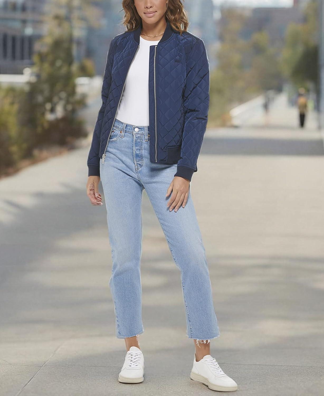 imageLevis Womens Womens Diamond Quilted Bomber Jacket With Front Pockets Regular amp Plus SizesWashed Navy