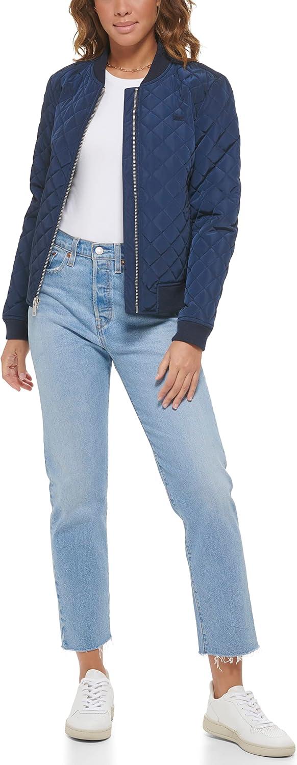 imageLevis Womens Womens Diamond Quilted Bomber Jacket With Front Pockets Regular amp Plus SizesWashed Navy