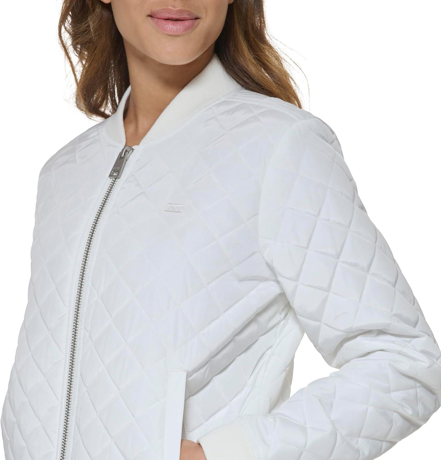 imageLevis Womens Womens Diamond Quilted Bomber Jacket With Front Pockets Regular amp Plus SizesWhite