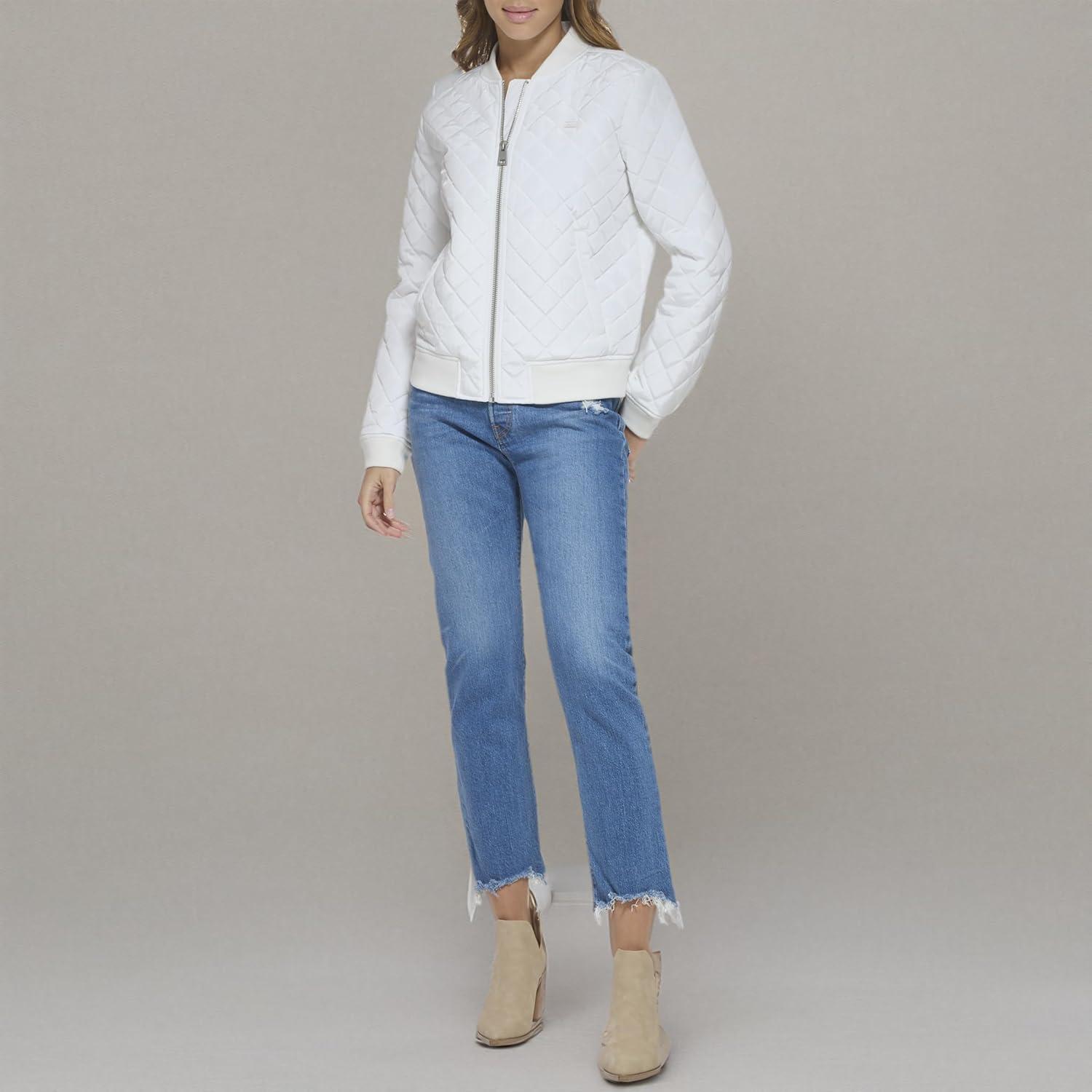 imageLevis Womens Womens Diamond Quilted Bomber Jacket With Front Pockets Regular amp Plus SizesWhite