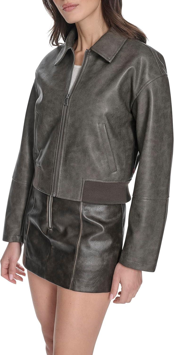 imageLevis womens Faux Leather Bomber With Laydown CollarAsh