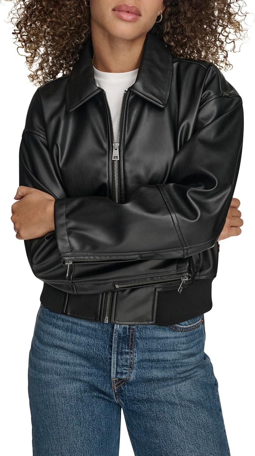 imageLevis womens Faux Leather Bomber With Laydown CollarBlack