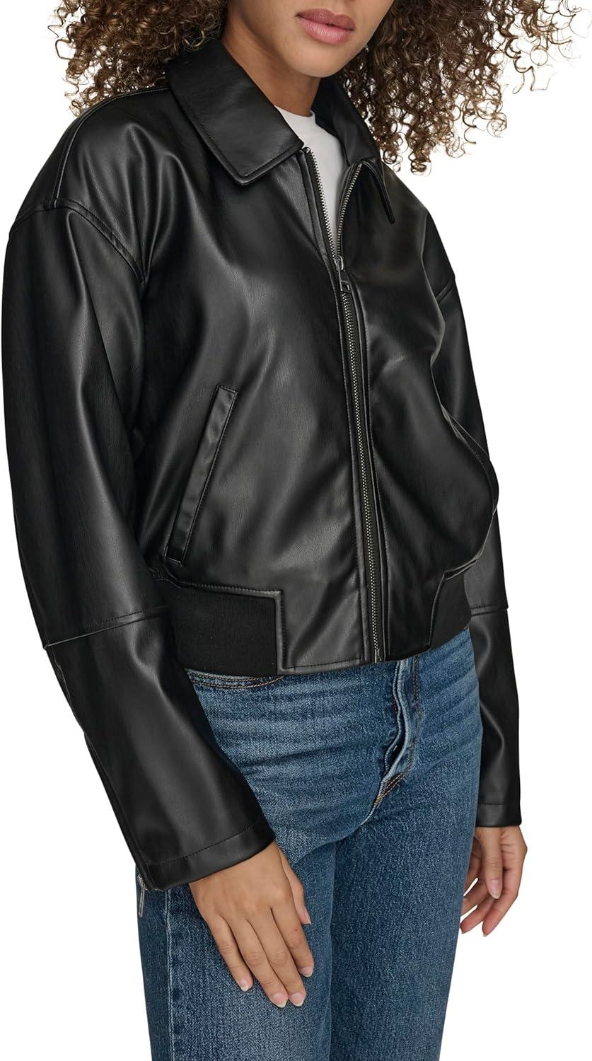 imageLevis womens Faux Leather Bomber With Laydown CollarBlack
