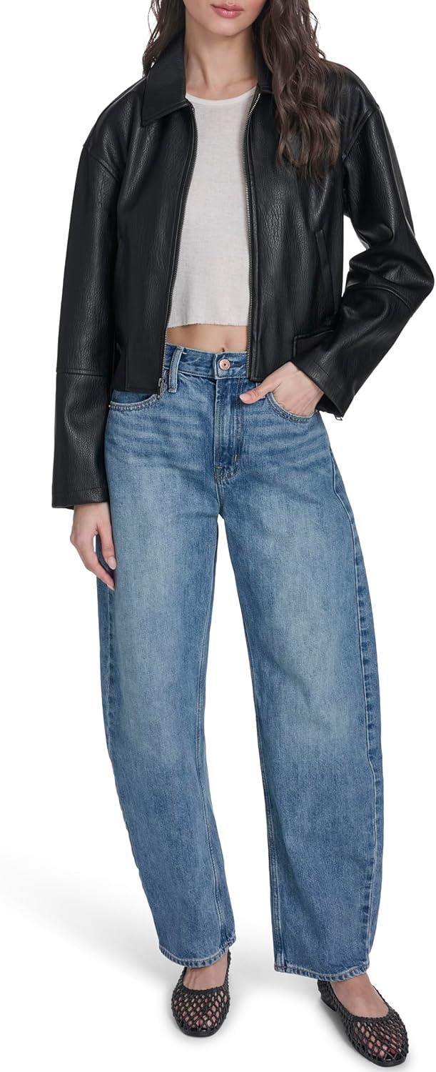 imageLevis womens Faux Leather Bomber With Laydown CollarBlack Faux Plated