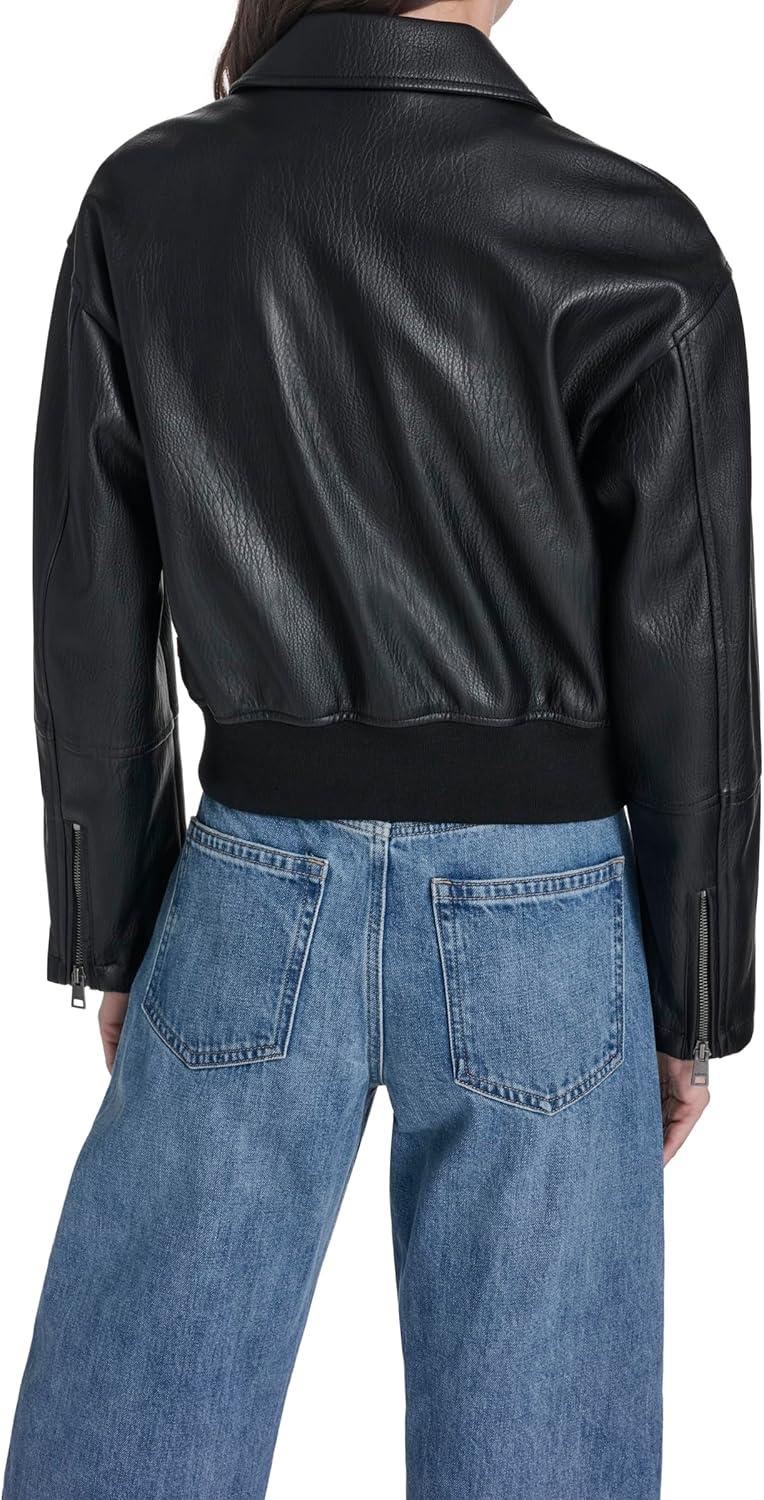 imageLevis womens Faux Leather Bomber With Laydown CollarBlack Faux Plated