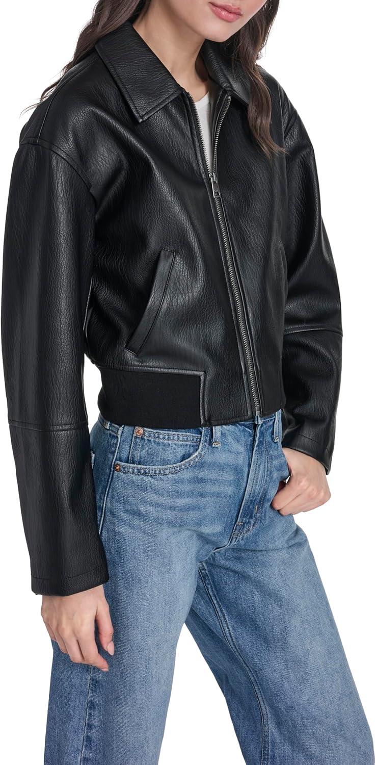 imageLevis womens Faux Leather Bomber With Laydown CollarBlack Faux Plated