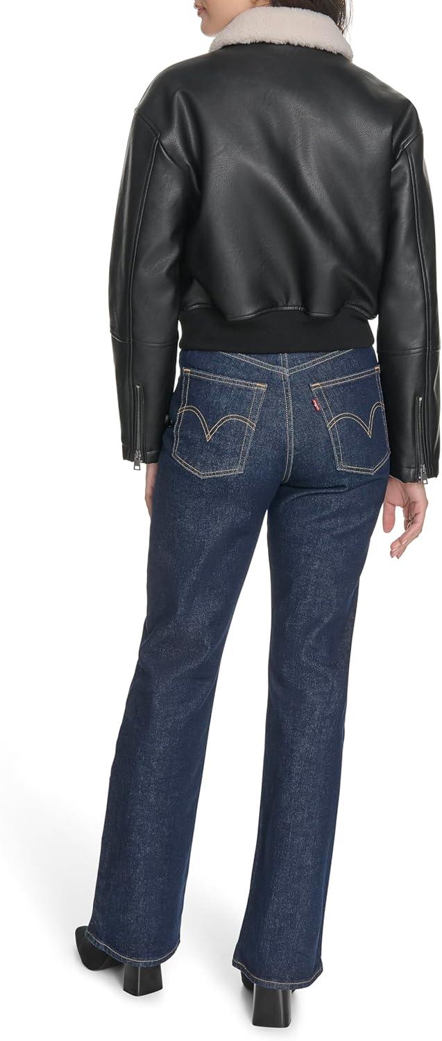imageLevis womens Faux Leather Bomber With Laydown CollarBlack Sherpa Collar
