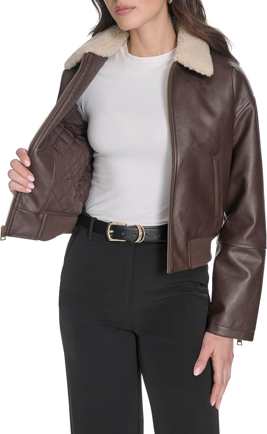 imageLevis womens Faux Leather Bomber With Laydown CollarBrown Sherpa Collar