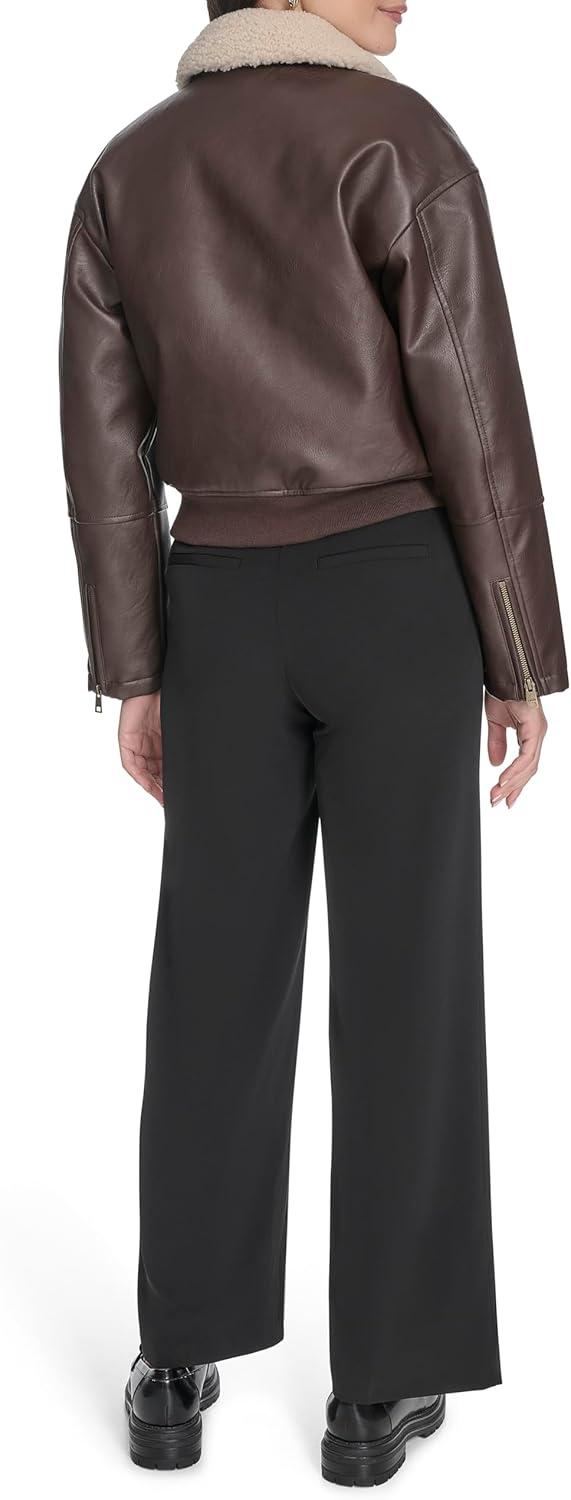 imageLevis womens Faux Leather Bomber With Laydown CollarBrown Sherpa Collar