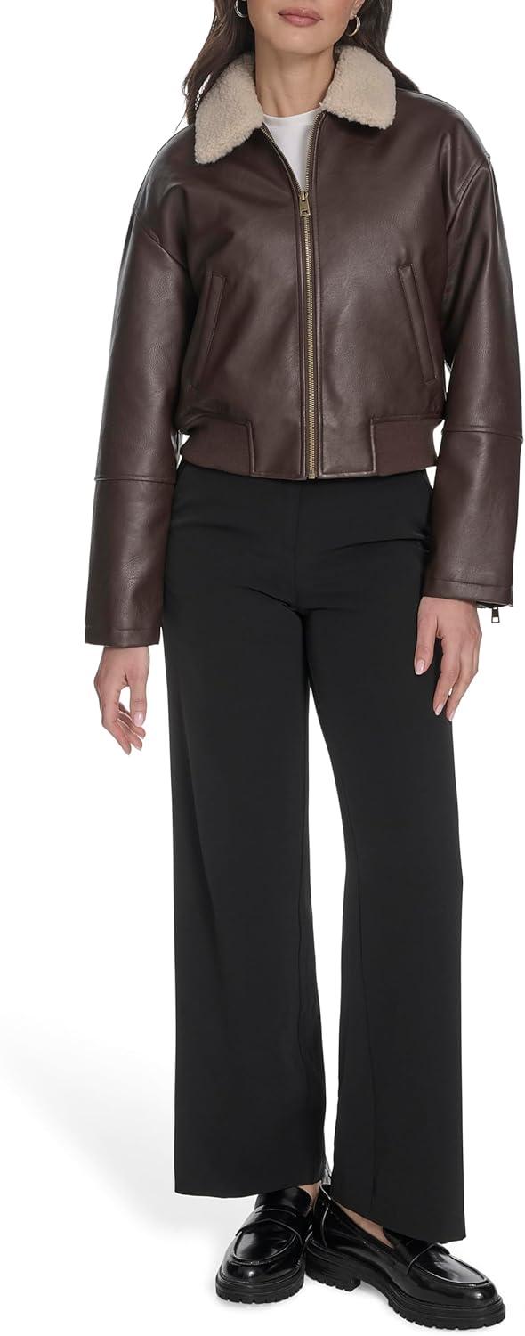 imageLevis womens Faux Leather Bomber With Laydown CollarBrown Sherpa Collar