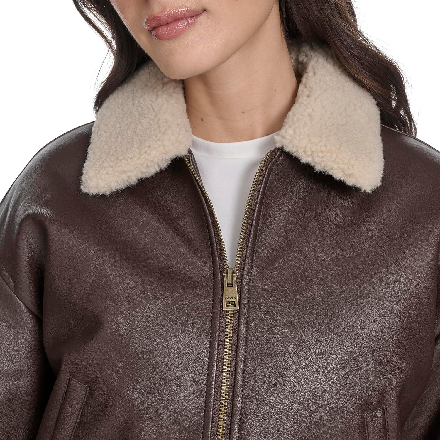 imageLevis womens Faux Leather Bomber With Laydown CollarBrown Sherpa Collar