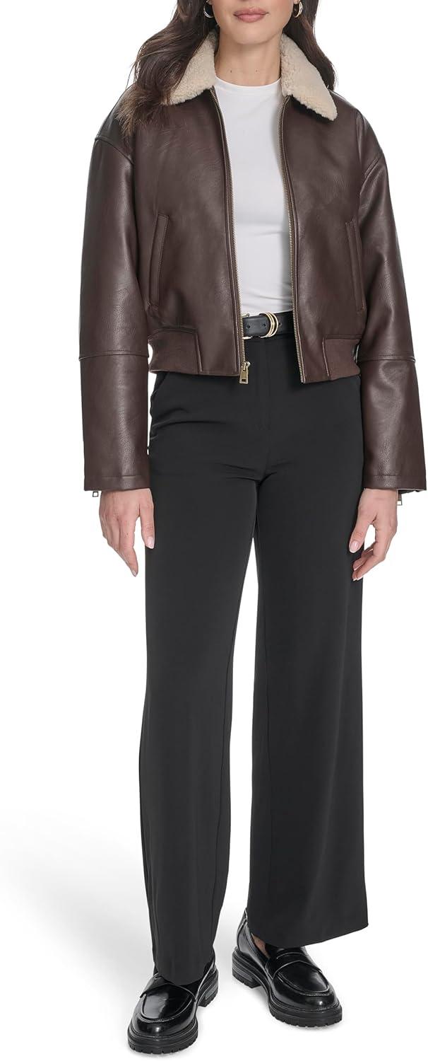 imageLevis womens Faux Leather Bomber With Laydown CollarBrown Sherpa Collar