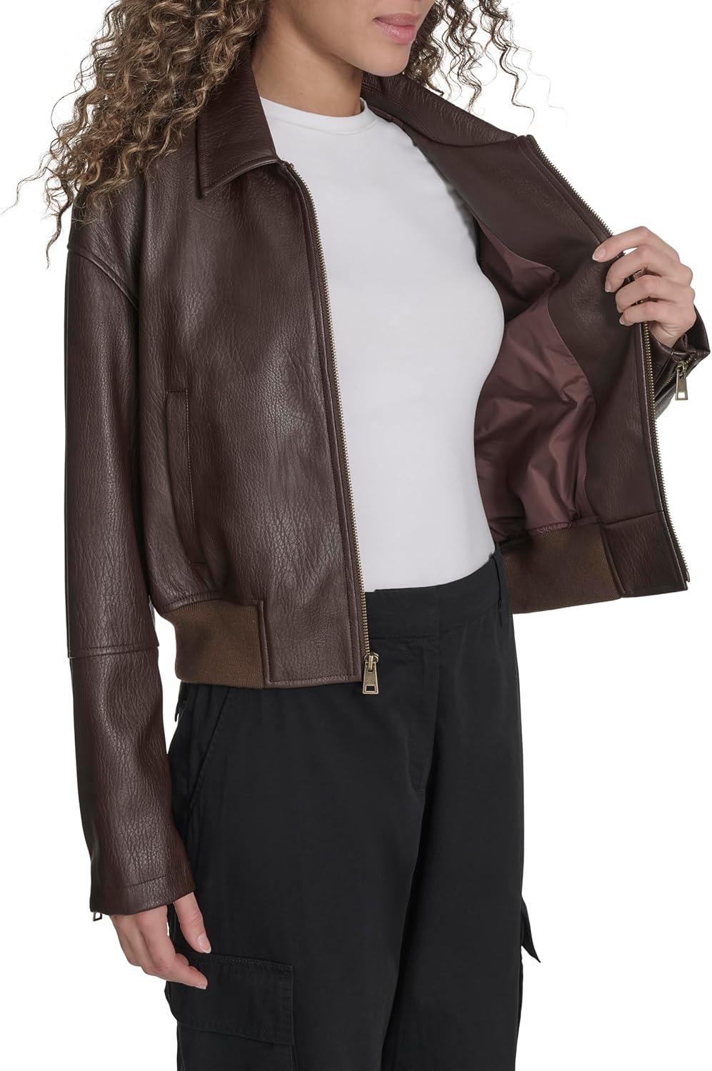 imageLevis womens Faux Leather Bomber With Laydown CollarDark Brown