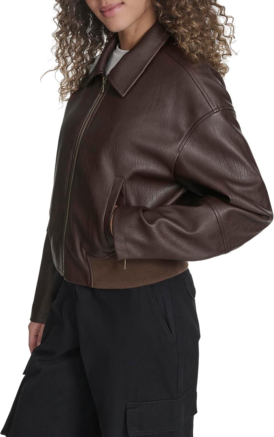 imageLevis womens Faux Leather Bomber With Laydown CollarDark Brown