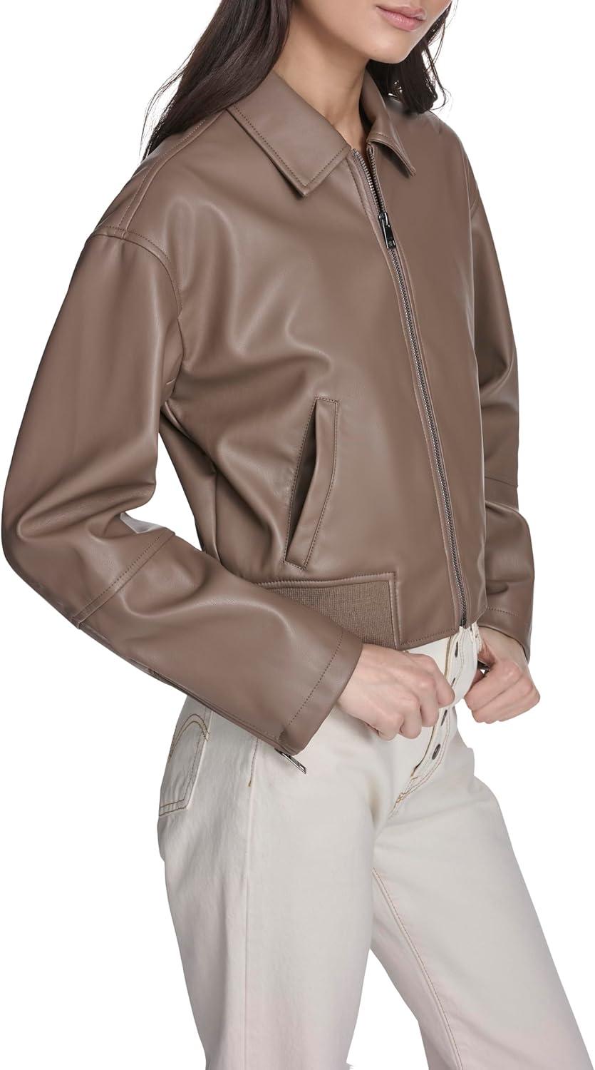 imageLevis womens Faux Leather Bomber With Laydown CollarPine Bark