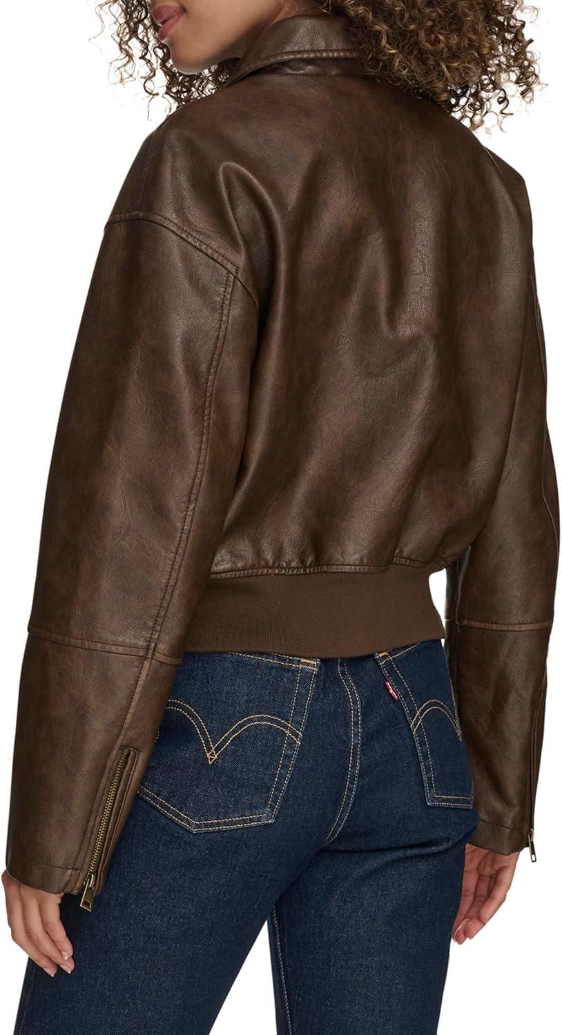 imageLevis womens Faux Leather Bomber With Laydown CollarSaddle
