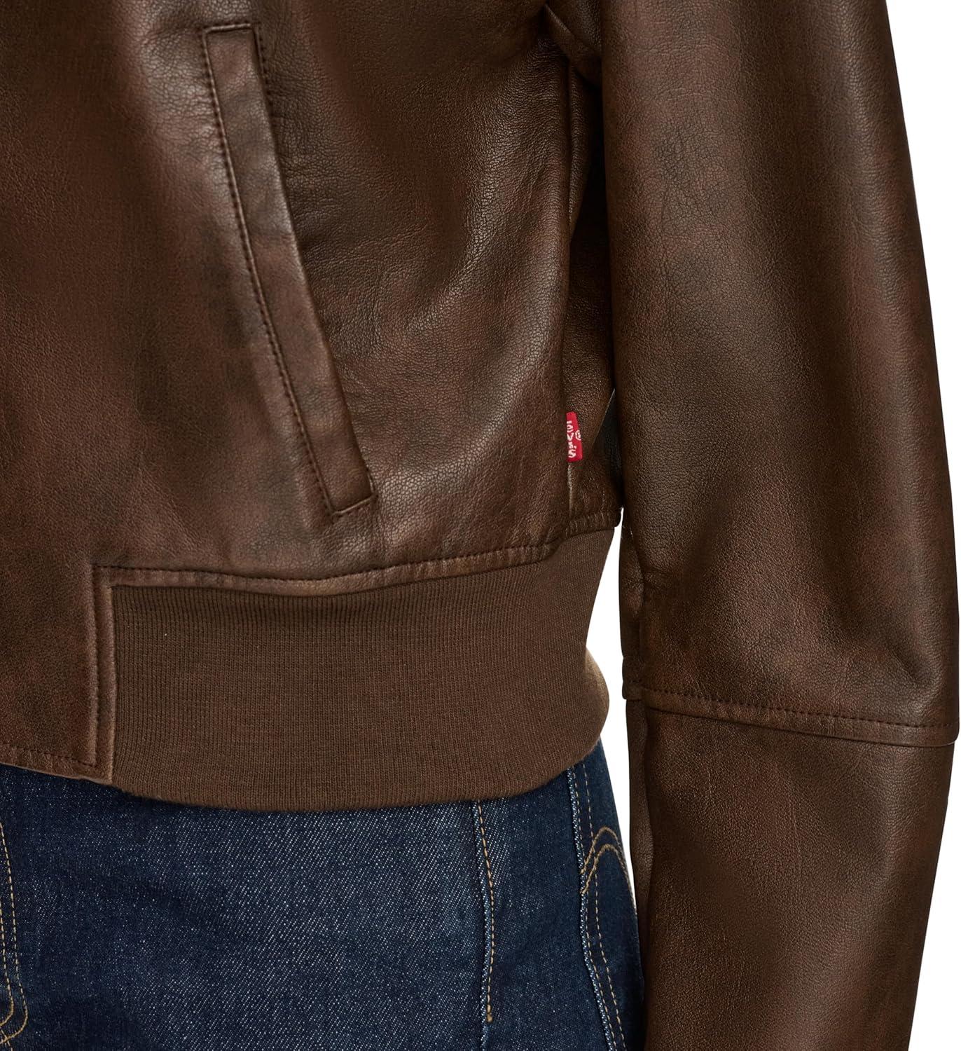 imageLevis womens Faux Leather Bomber With Laydown CollarSaddle