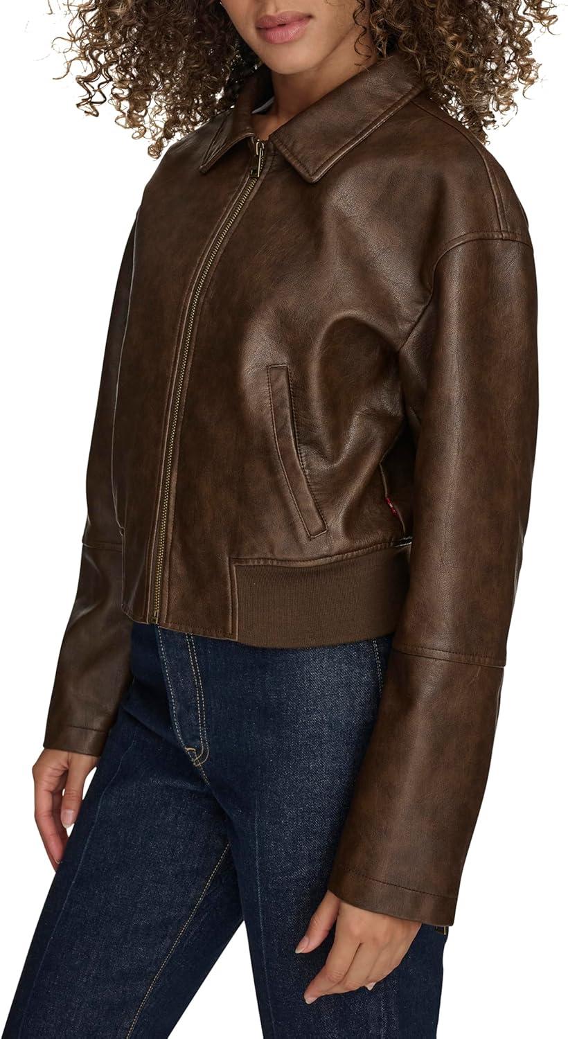 imageLevis womens Faux Leather Bomber With Laydown CollarSaddle