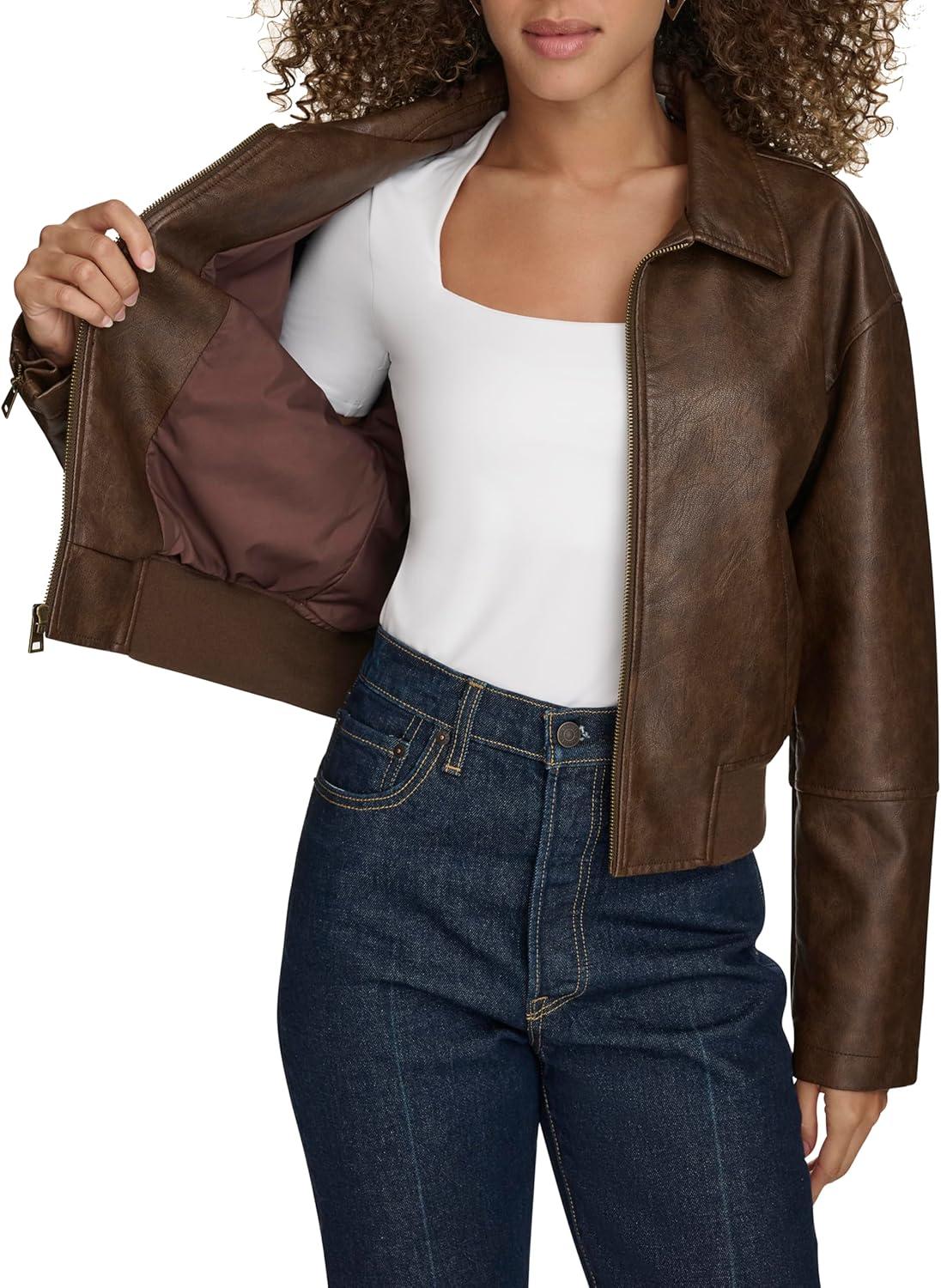imageLevis womens Faux Leather Bomber With Laydown CollarSaddle