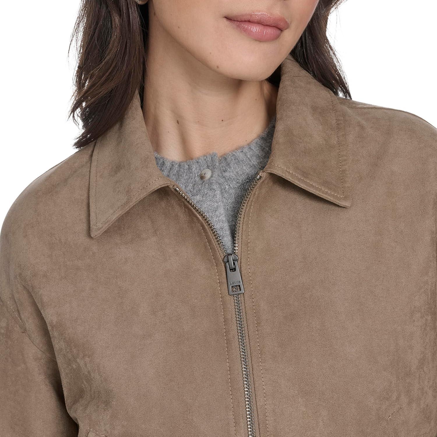 imageLevis womens Faux Leather Bomber With Laydown CollarTan Faux Suede