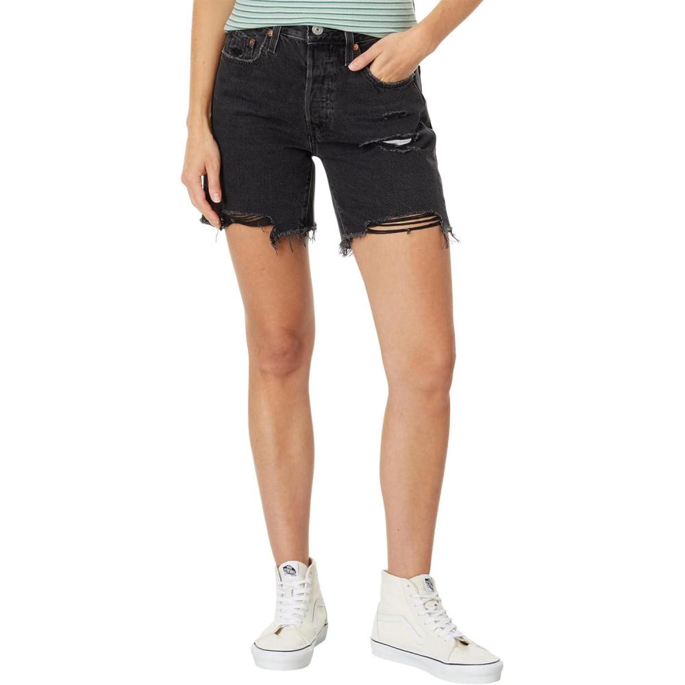 imageLevis Womens 501 Mid Thigh ShortsBlack Destructed