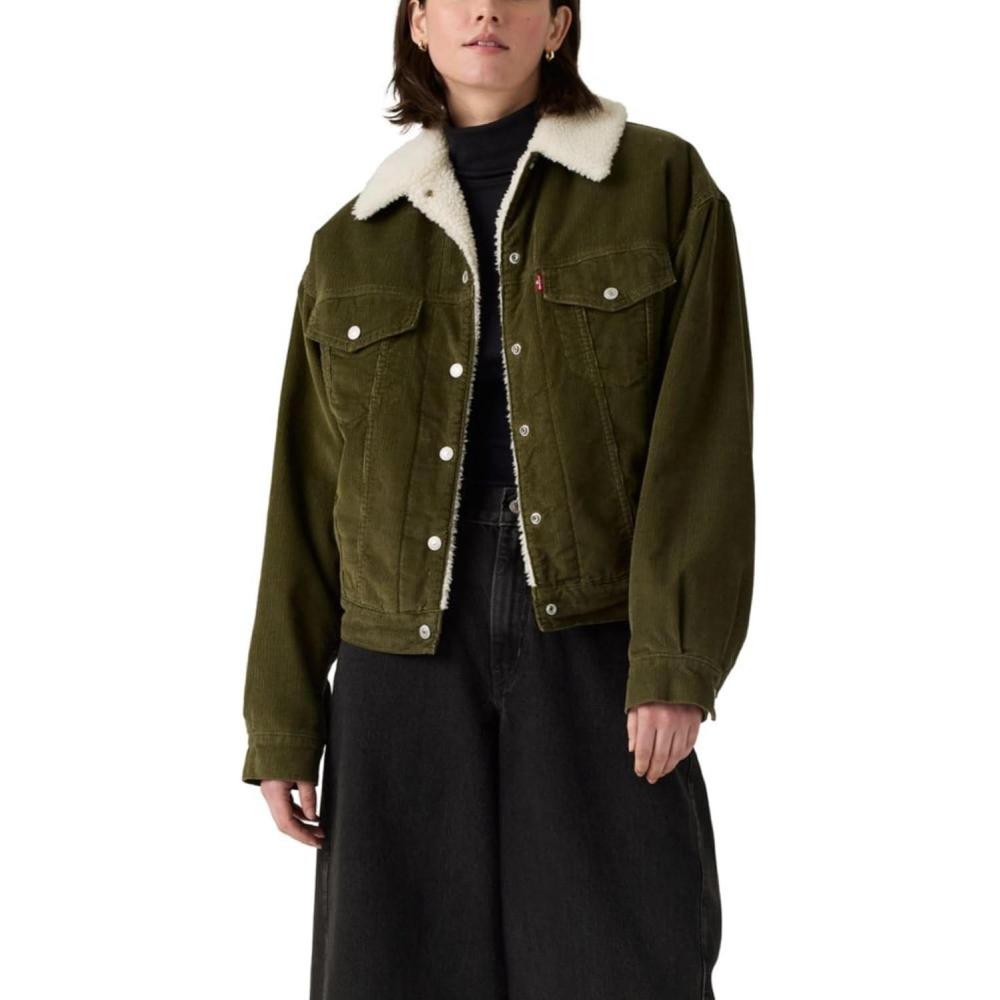 imageLevis Womens 90s Sherpa Trucker Jacket Standard and PlusIvy Green Corduroy Non Stretch