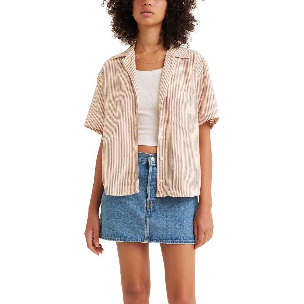 imageLevis Womens Aiden Short Sleeve Shirt Also Available in PlusNew Persephone Stripe Baked Clay Stripe