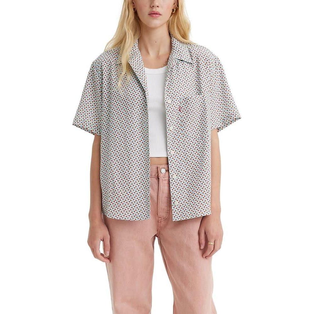 imageLevis Womens Aiden Short Sleeve Shirt Also Available in PlusNew Ruffle Square Geo Baked Clay Print