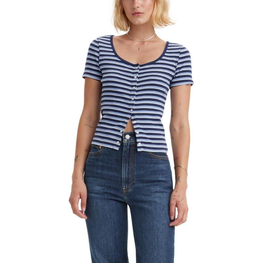 imageLevis Womens Britt Snap Front Top Also Available in PlusNew Fruity Stripe Naval Academy