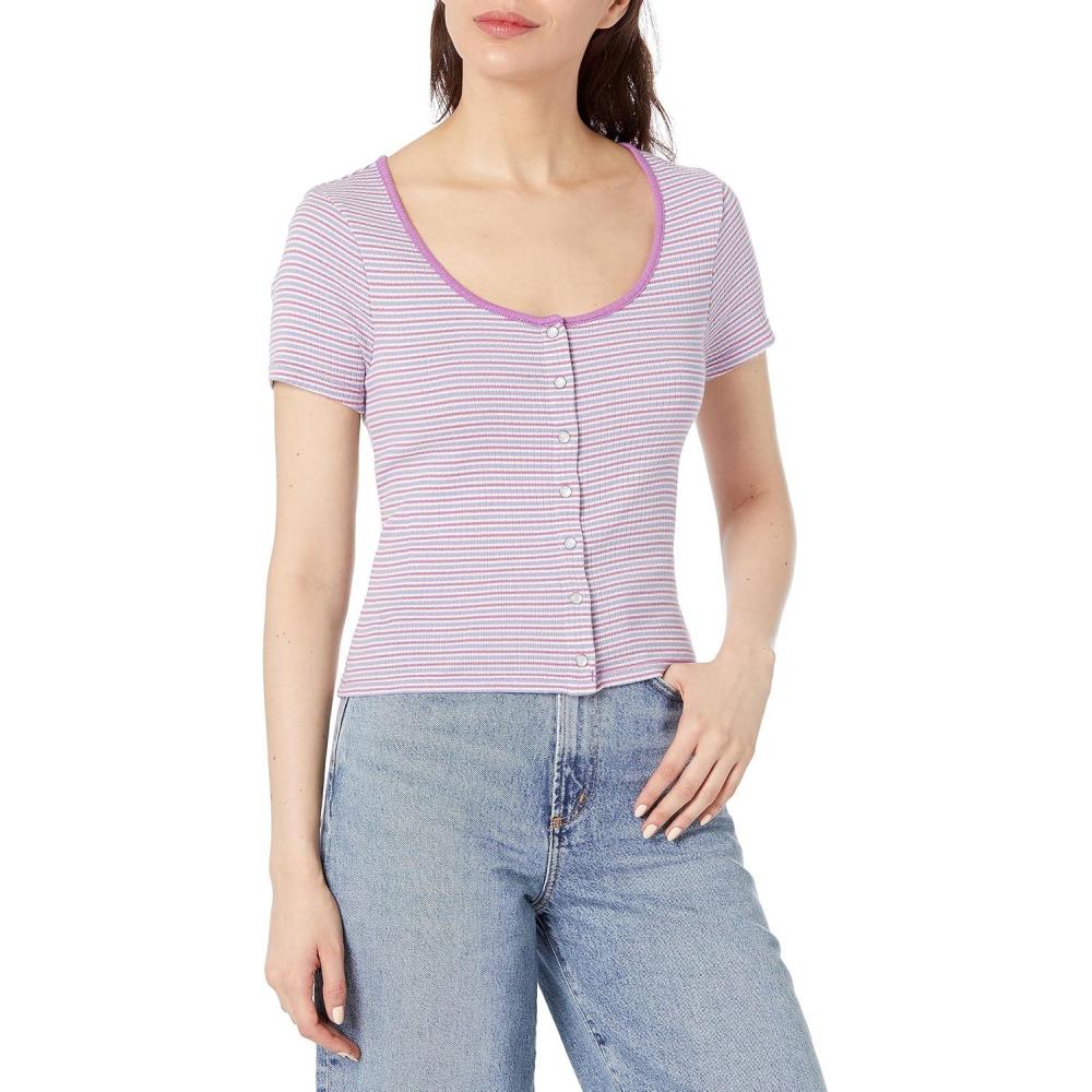 imageLevis Womens Britt Snap Front Top Also Available in PlusSade Stripe Iris Orchid