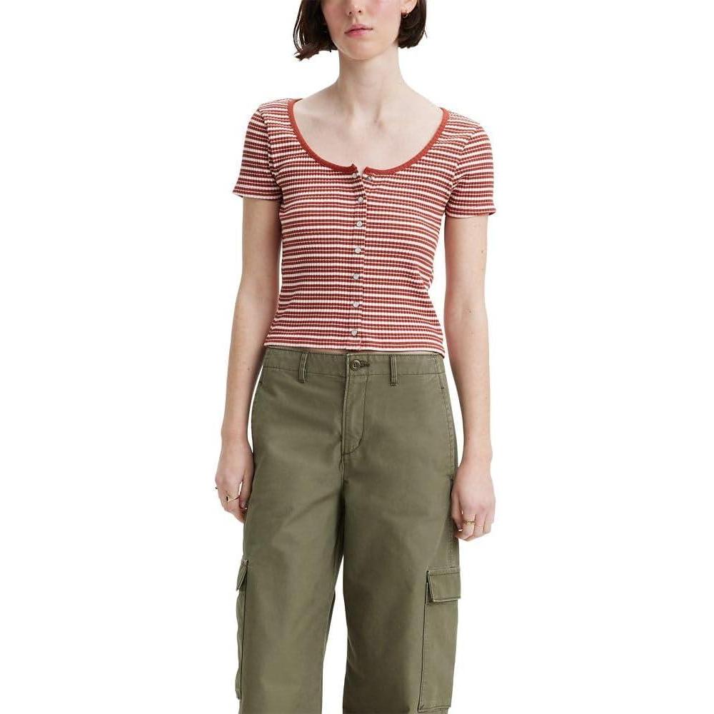 imageLevis Womens Britt Snap Front Top Also Available in PlusTea Stripe Bossa Nova Red