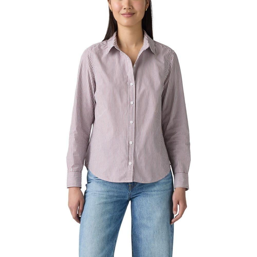 imageLevis Womens Classic Buttonup ShirtBibi Stripe Chocolate Truffle Bright White