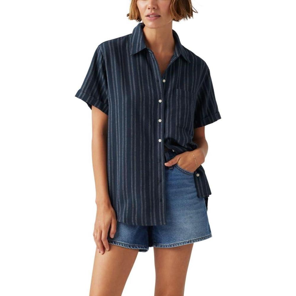 imageLevis Womens Darlene ShortSleeve ShirtShin Beach Stripe Navy Blazer