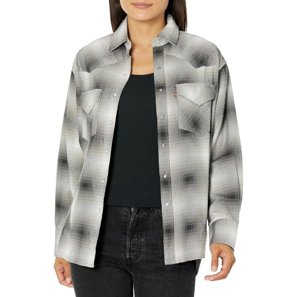 imageLevis Womens Dylan Relaxed Western Shirt Standard and PlusValentina Plaid Cloud Dancer