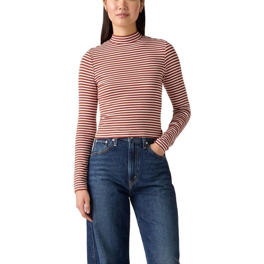 imageLevis Womens Effortless Long Sleeve Tee ShirtMarigold Stripe Burnt Henna