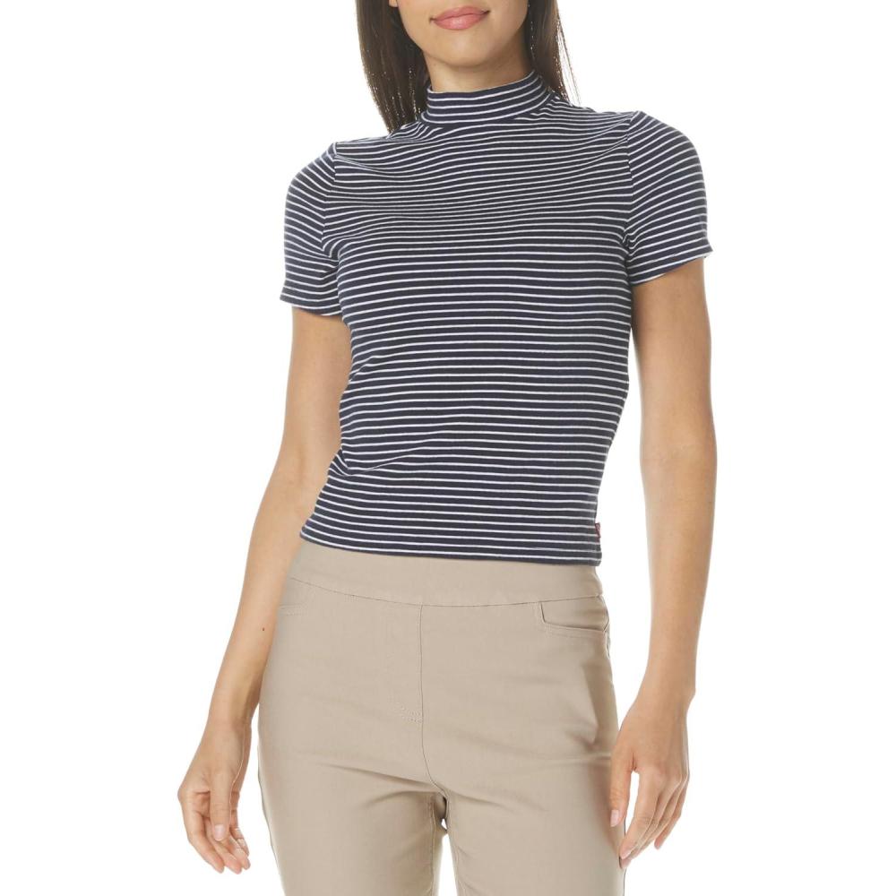 imageLevis Womens Effortless Short Sleeve TeeNew Yosemite Stripe Navy Blazer