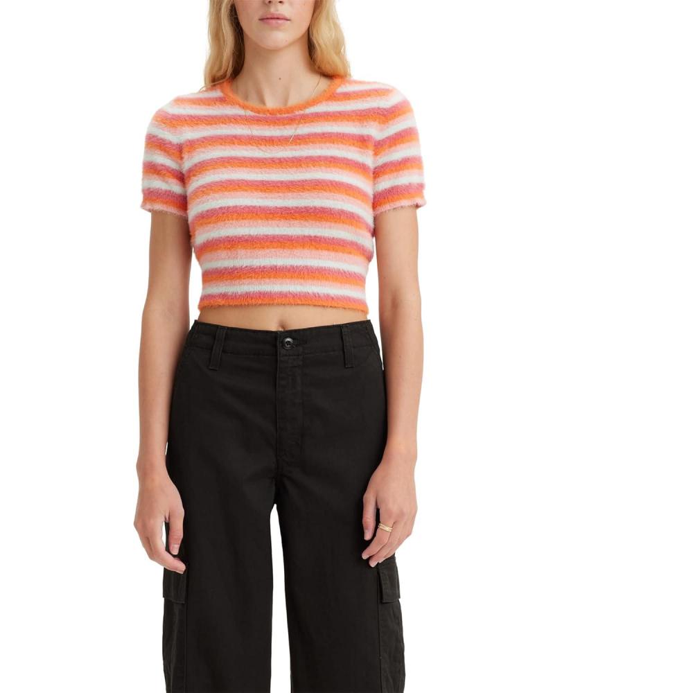 imageLevis Womens Fuzzy SweaterNew Baby Girl Stripe Dusty Orange Stripe