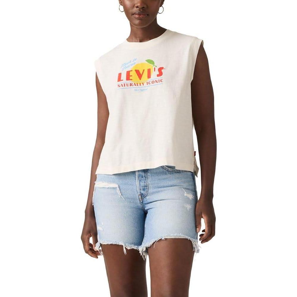imageLevis Womens Graphic Boxy TankNew Lemon Cursive Egret