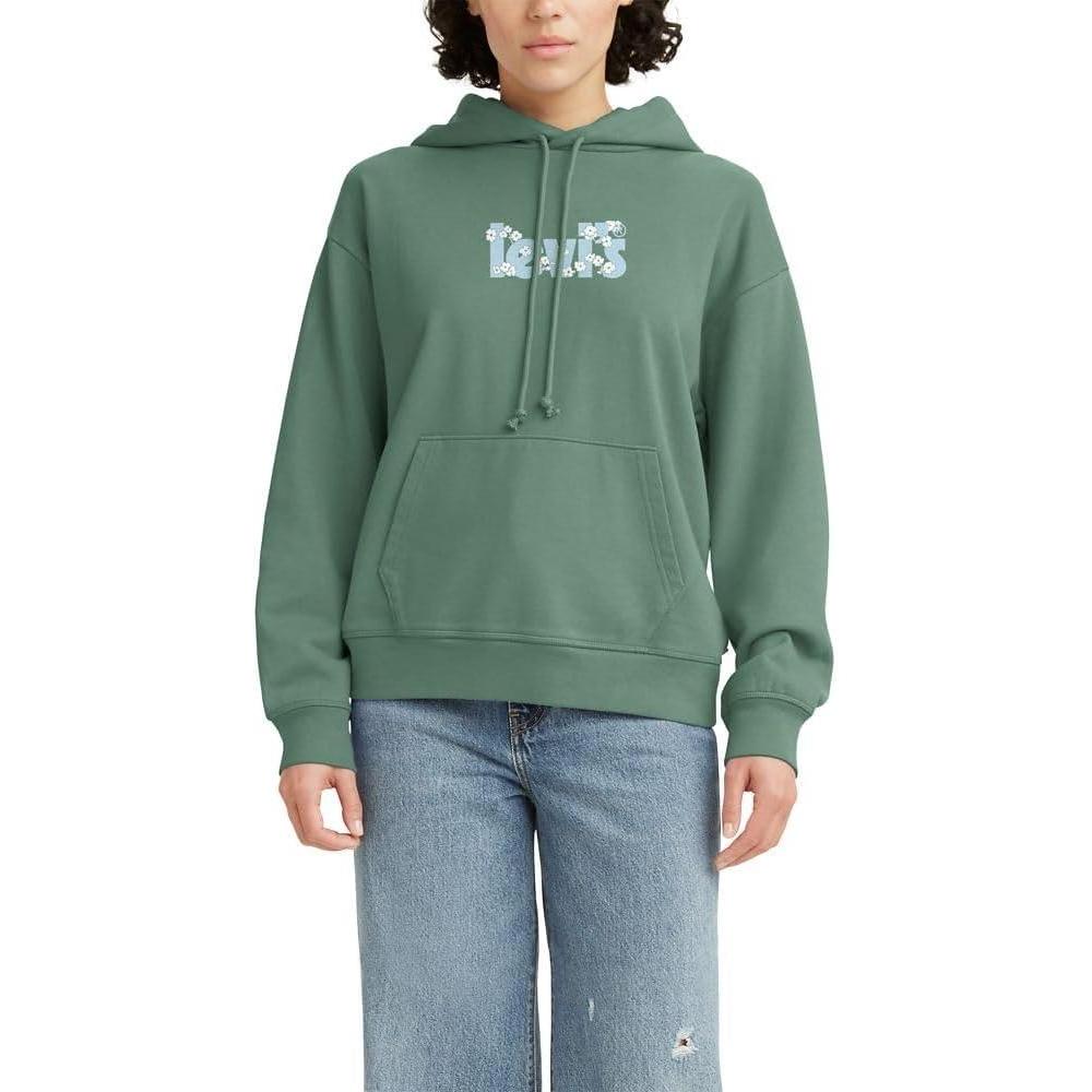 imageLevis Womens Graphic Standard Hoodie Standard and PlusRiley Flower Poster Logo Granite Green