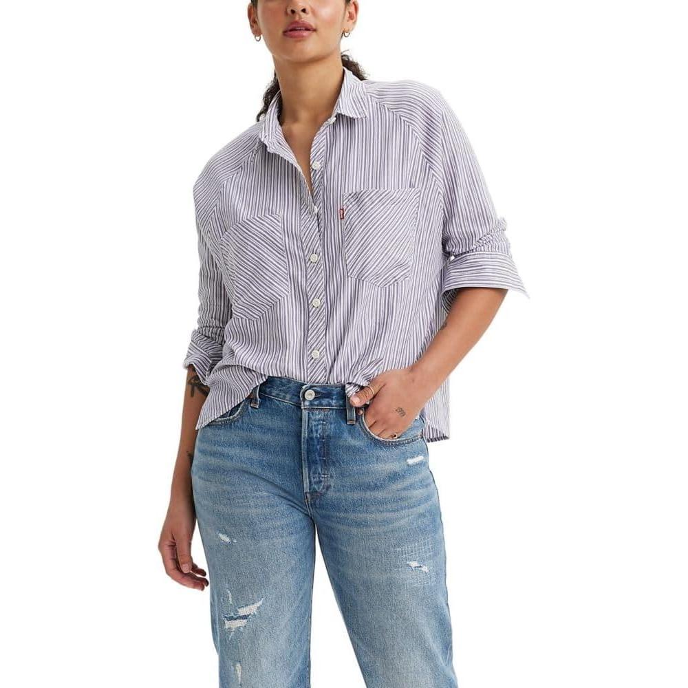 imageLevis Womens Harrison Raglan Shirt Standard and PlusNew Persephone Stripe Crown Blue