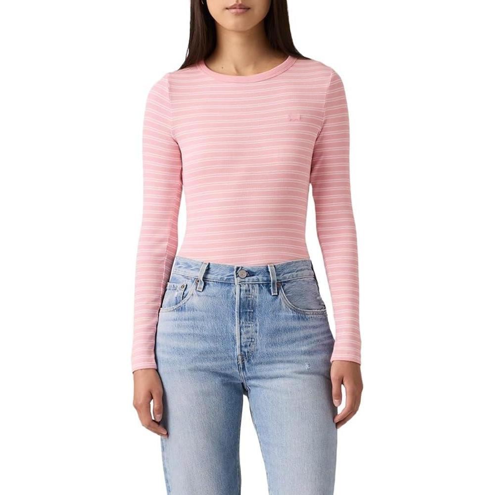 imageLevis Womens Hayes LongSleeve Tee Also Available in PlusNew Kayleen Stripe Coral Blush