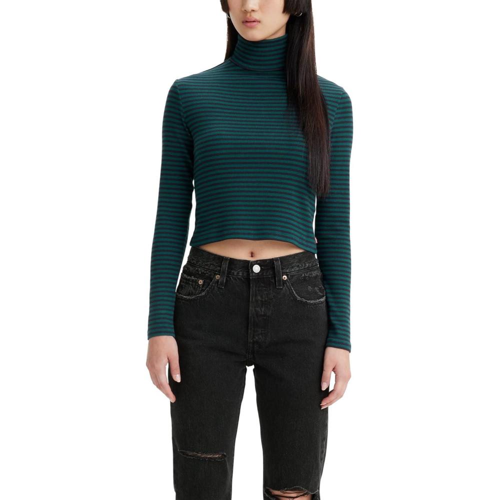 imageLevis Womens Moon Rib Turtleneck Also Available in PlusNew Monday Stripe Deep Sea Moss