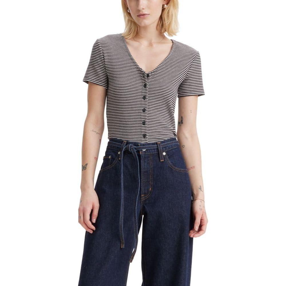 imageLevis Womens Muse Short Sleeve Tee ShirtNew Vanilla Stripe Caviar