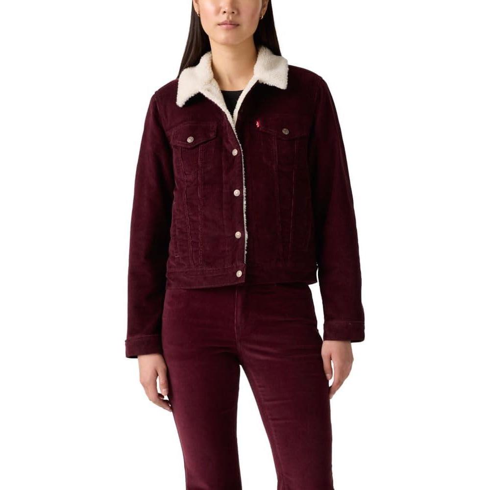 imageLevis Womens Original Sherpa Trucker Jackets Standard and PlusMerlot Corduroy Non Stretch