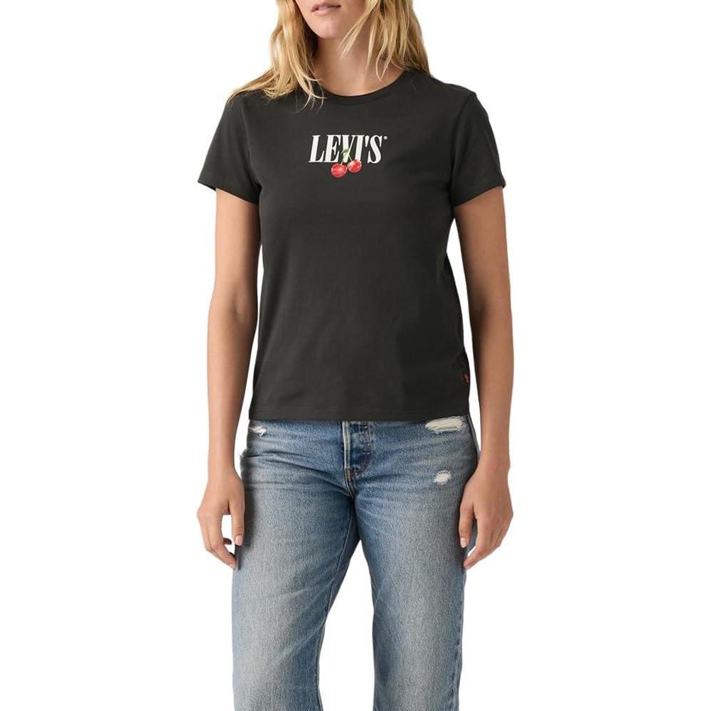 imageLevis Womens Perfect Crewneck Tee Shirt Also Available in PlusNew Disco Cherries Pirate Black