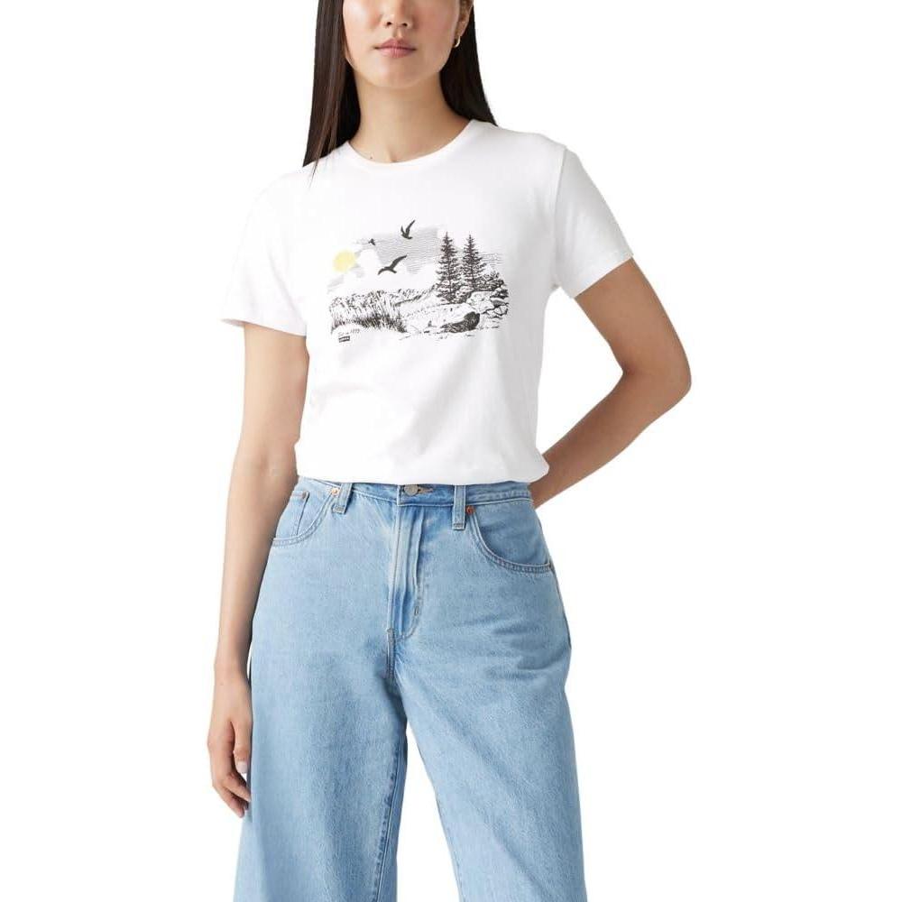 imageLevis Womens Perfect Crewneck Tee Shirt Also Available in PlusTake Flight Stripe Mountain Bright White