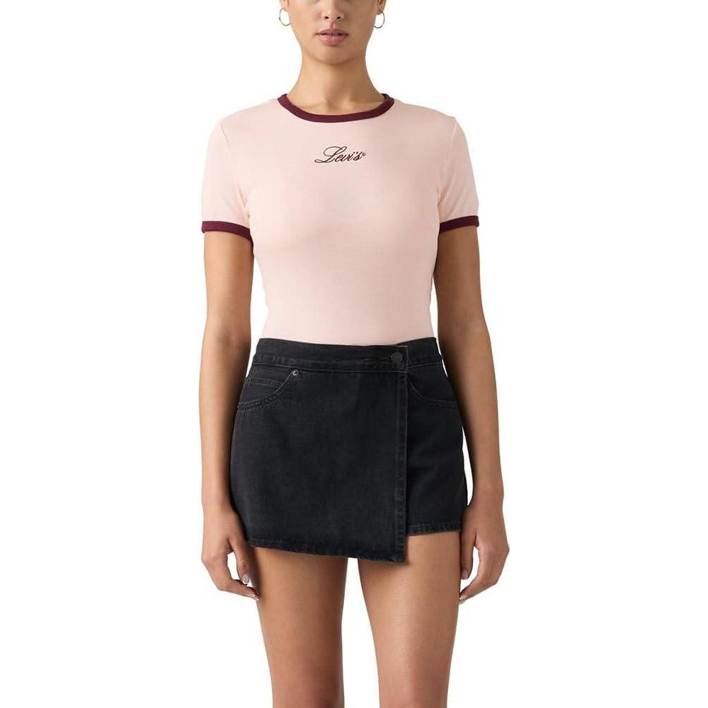 imageLevis Womens Perfect Graphic Tee ShirtNew Cursive Crystal PinkTawny Port