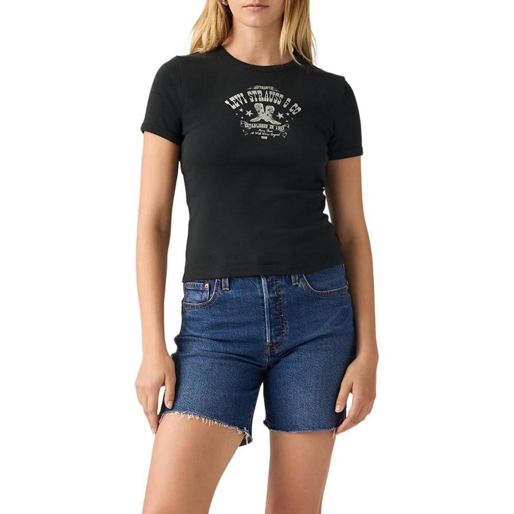 imageLevis Womens Perfect Graphic Tee ShirtNew Metallic Boot Poster Anthracite