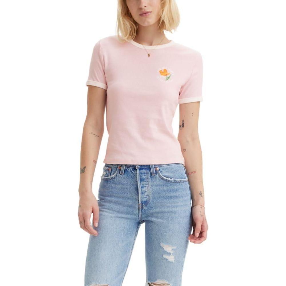 imageLevis Womens Perfect Graphic Tee ShirtNew Sun Worshiper Chalk Pink Cloud Dancer